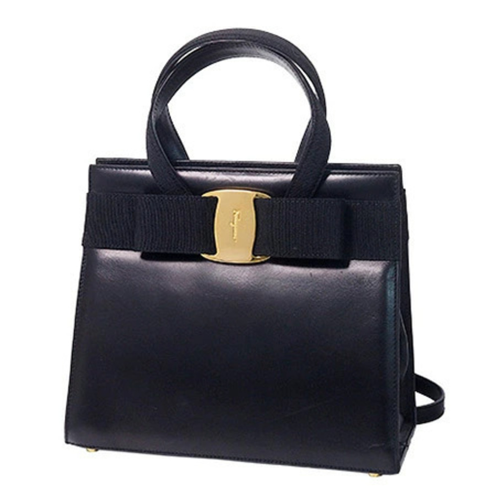 Salvatore Ferragamo Vara Top Handle Bag Leather Blue Black